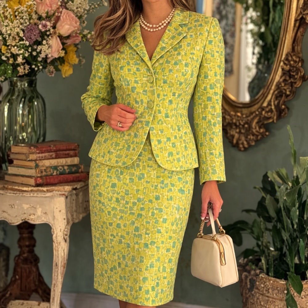 Vintage 60’s Yellow Green & Blue Dress Suit